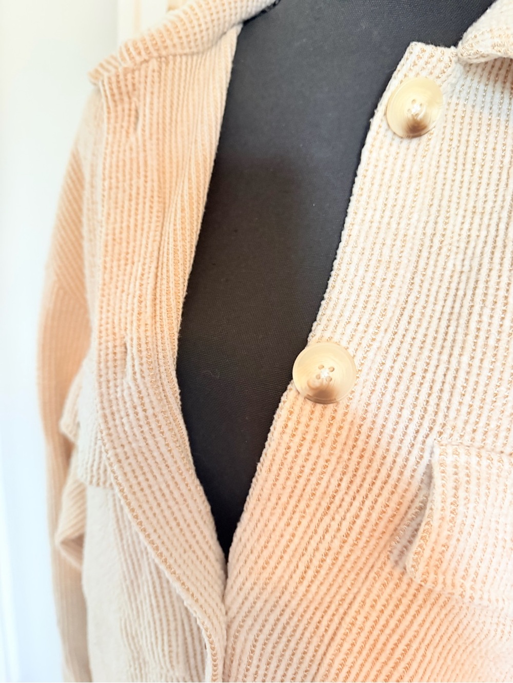 Beige Button-Front Ribbed Knit Sweater Jacket - Picture 3 of 4